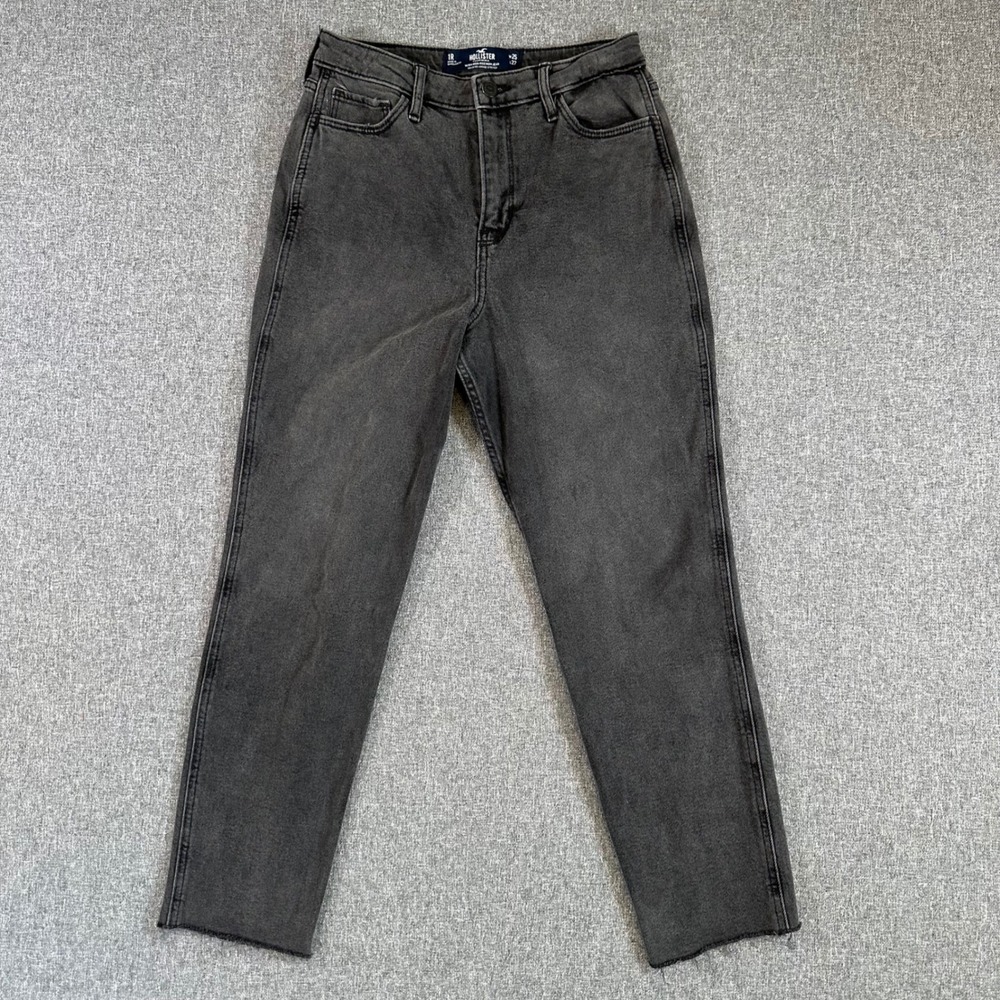 Hollister Ultra High Rise Mom Jeans 1R W25 L27 Black Vintage Stretch Raw Hem